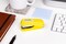 Aria-Plus Half-Strip Mini Stapler - Durable, Compact, and Colorful Stapler for Office and Travel Use, Compatible with Standard 26/6 Staples, Yellow